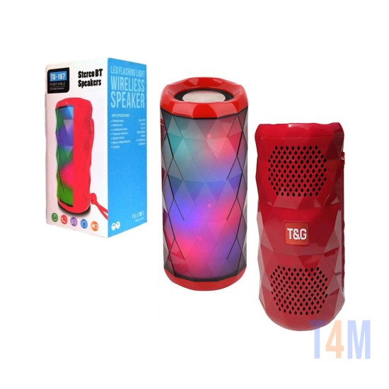 T&G WIRELESS BLUETOOTH SPEAKER TG-167 FM/TF/U DISK/MICROSD/USB/AUX WITH RGB COLORFUL LIGHT RED